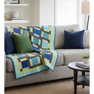 Solivita Quilters Handmade Patchwork Crib Quilt Blue Green Teal Wall Hanging Art